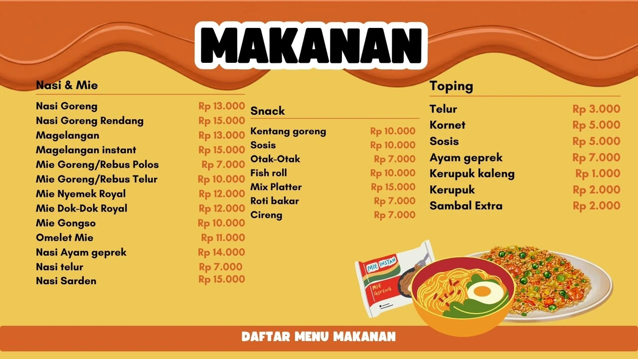 Papan menu makanan Royal Warmindo