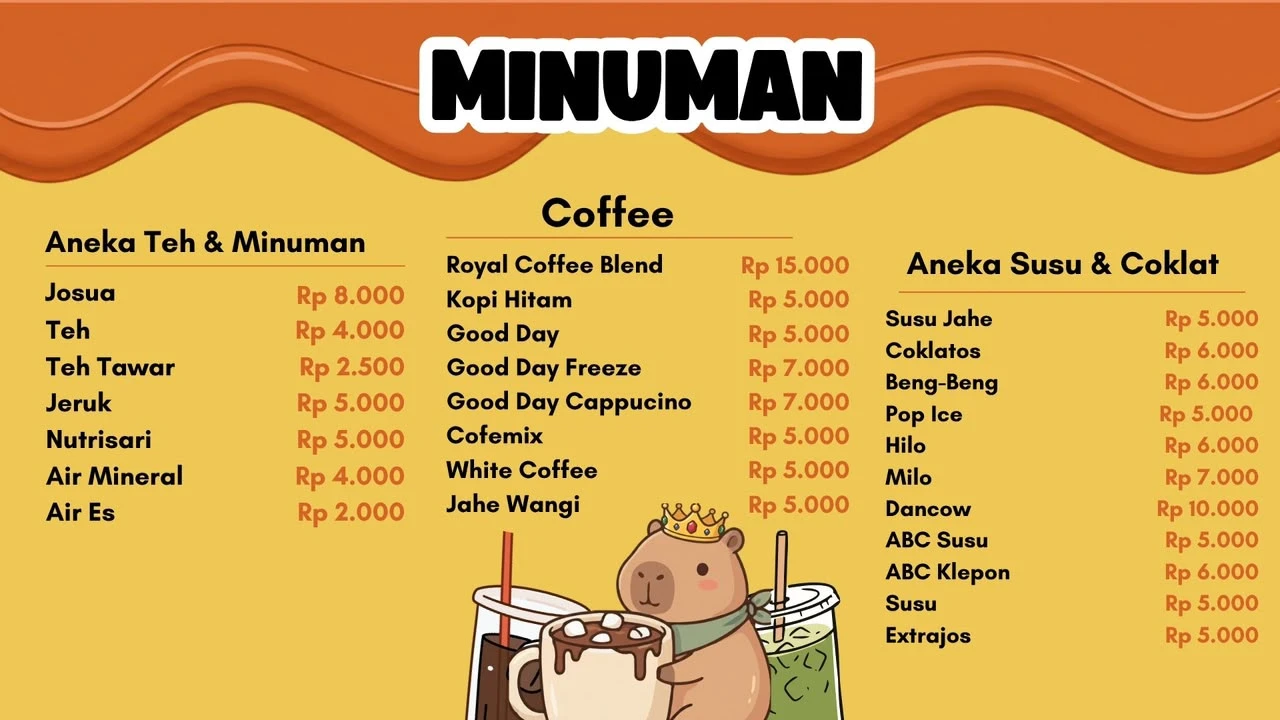 Papan menu minuman Royal Warmindo